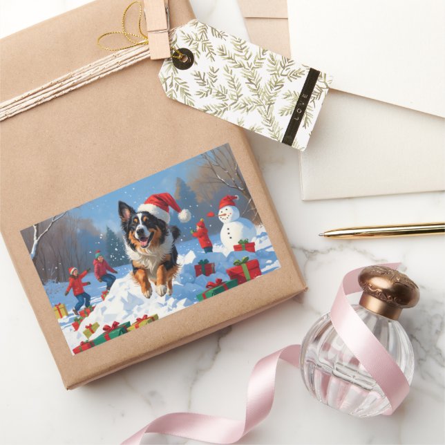 Adesivo Retangular Cena de Neve Festiva Belga de Shepherd Christmas (Presentear)