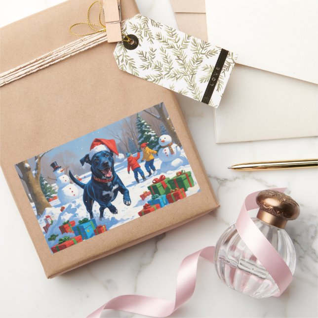 Adesivo Retangular Cena de Neve Festiva do Saltador Azul (Presentear)