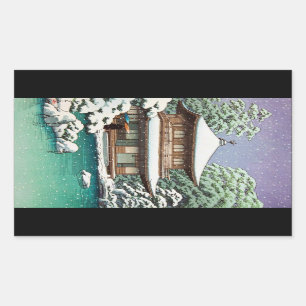 Adesivo Retangular Cena oriental legal do inverno de Hasui Kawase do
