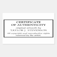 Certificado de autenticidade branco preto