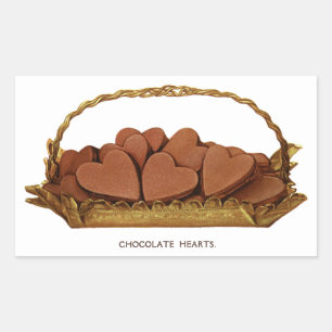 Adesivo Retangular Cesta Vintage de Corações de Chocolate