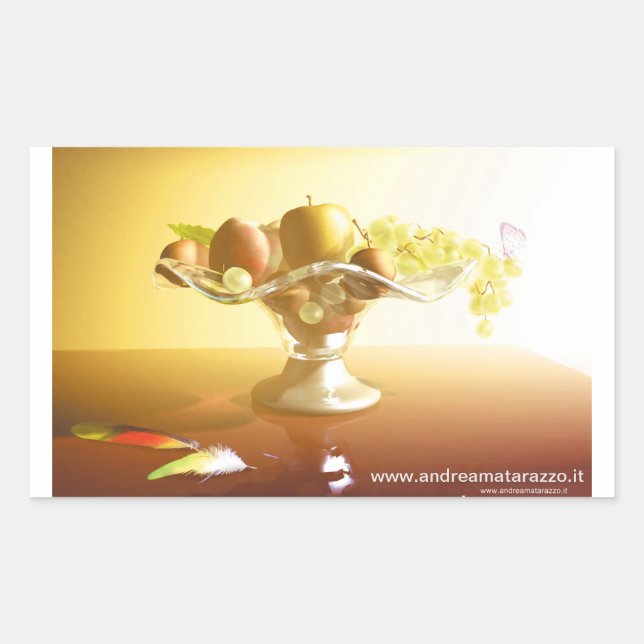 Adesivo Retangular Cesto de vidro com frutas e bateria (Frente)