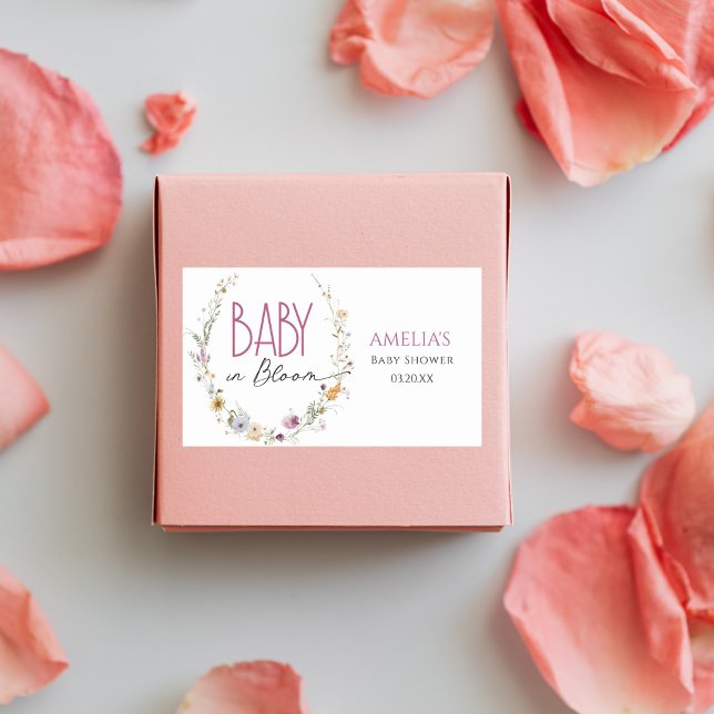 Adesivo Retangular Chá de Bebê Flor de Bebê Elegante Branco (Criador carregado)