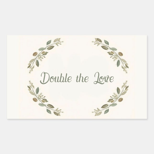 Adesivo Retangular Chá de Bebê Gêmeos Botânicos Ramalhete de Oliveira (Frente)