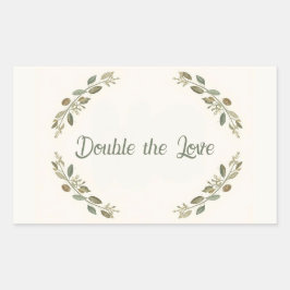 Adesivo Retangular Chá de Bebê Gêmeos Botânicos Ramo de Oliveira Boho