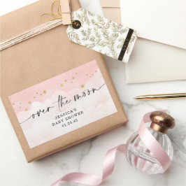 Adesivo Retangular Chá de Bebê Menina Rosa Lua