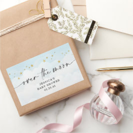 Adesivo Retangular Chá de Bebê Menino Azul Além da Lua