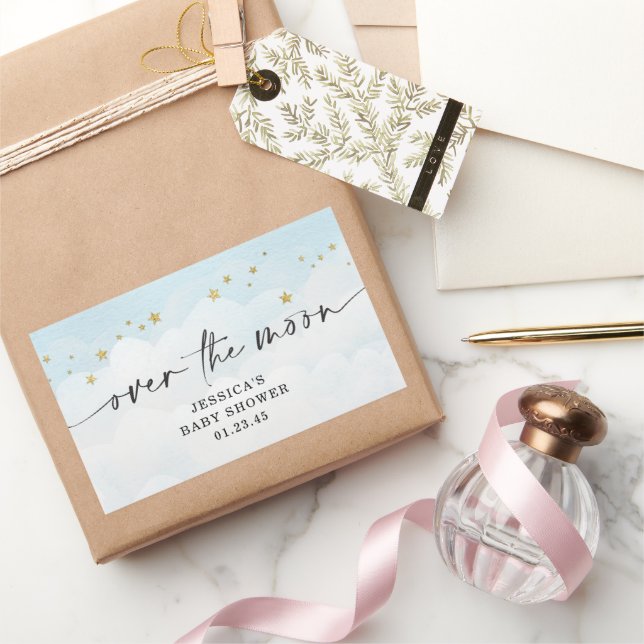 Adesivo Retangular Chá de Bebê Menino Azul Além da Lua (Presentear)