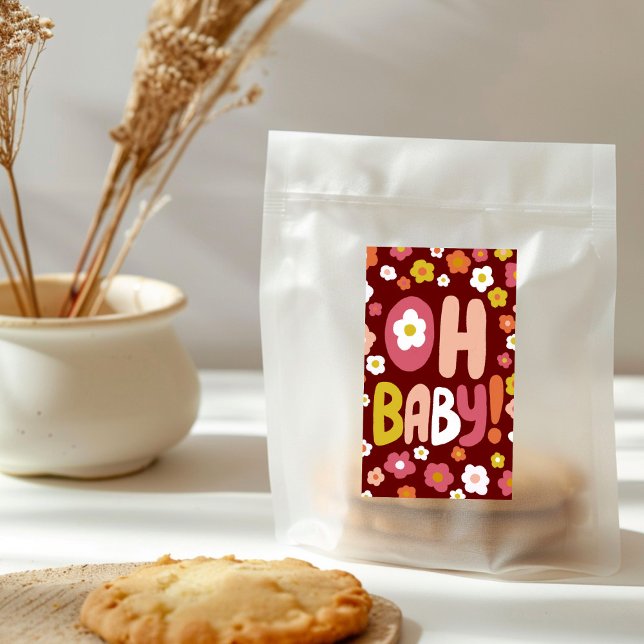 Adesivo Retangular CHÁ DE FRALDAS Groovy Daisies Floral PERSONALIZADO (BABY SHOWER Groovy Daisies Floral CUSTOM Rectangular Sticker
)