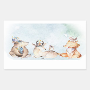 Adesivo Retangular Chá de fraldas rústico dos animais do urso de Bo