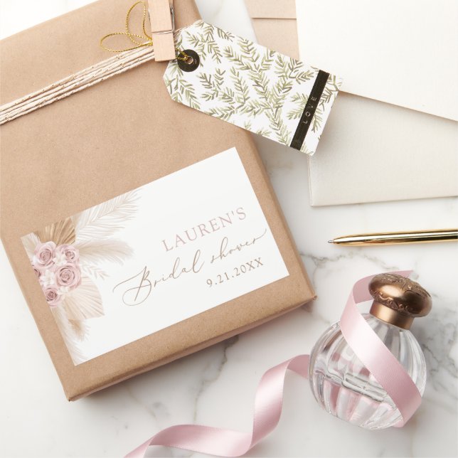 Adesivo Retangular Chá de Noiva Boho com Grama Pampas (Presentear)