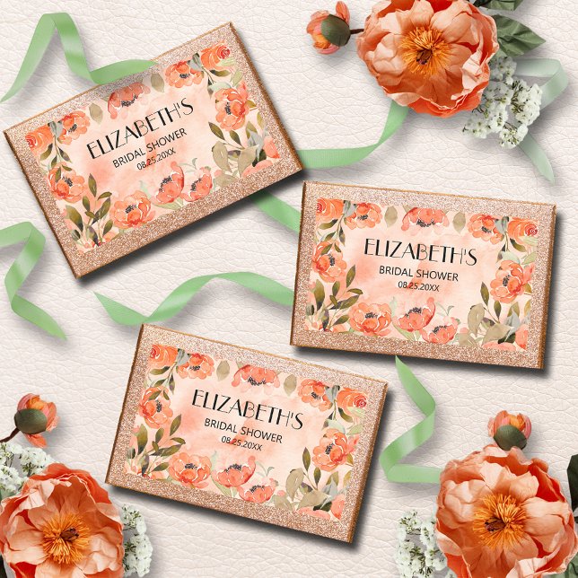Adesivo Retangular Chá de Noiva Floral Laranja Aquarela (Watercolor orange floral bridal shower rectangle stickers)