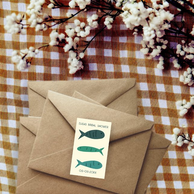 Adesivo Retangular Chá de Noiva Seaside Soiree Peixes Fofos PERSONALI (Seaside Soiree Bridal Shower Cute Fishes CUSTOM Rectangular Sticker
)