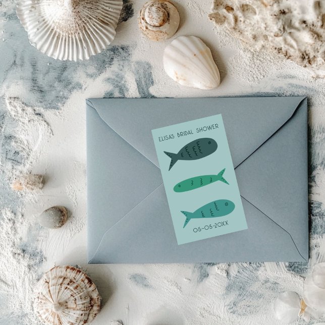 Adesivo Retangular Chá de panela de Soiree de Lado Causado (Seaside Soiree Bridal Shower Cute Fishes CUSTOM Rectangular Sticker
)