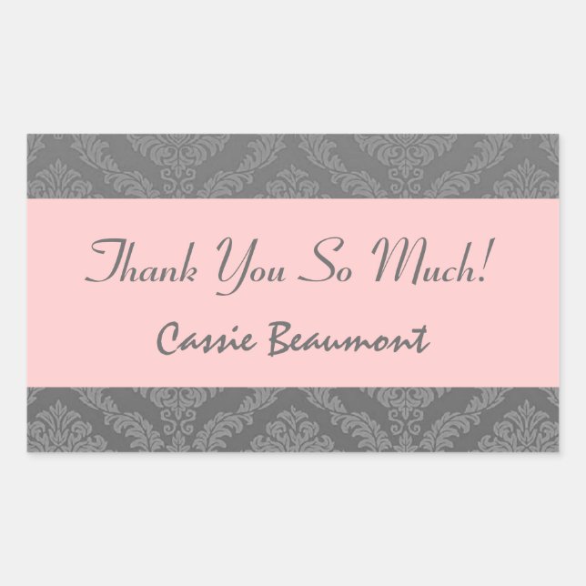 Adesivo Retangular Chá de panela Obrigado Cinza e Damask V45A rosa (Frente)