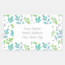 Adesivo Retangular Chá Misturado, Aquarela Verde Deixa Rótulos Padrão