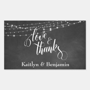 Adesivo Retangular Chalkboard e Light Strings Amor e Obrigados