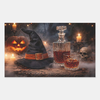 Adesivo Retangular Chapéu de Bruxa de Halloween e Whiskey Místico