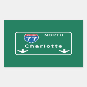 Adesivo Retangular Charlotte, NC Road Sign