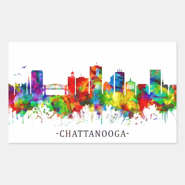 Adesivo Retangular Chattanooga Tennessee Skyline (Frente)