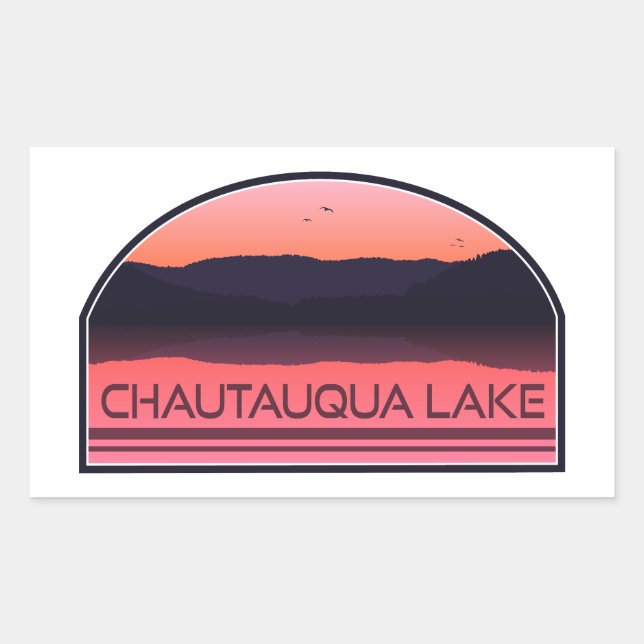 Adesivo Retangular Chautauqua Lake New York Red Sunrise (Frente)