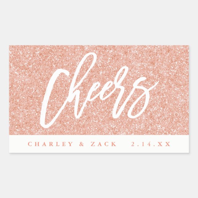 Adesivo Retangular "Chee Blush Pink Glitter Mini Champanhe de Vinho" (Frente)