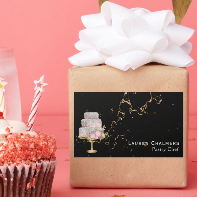 Adesivo Retangular Chef de pastelaria de Rico de mármore preto e Dour (Festa)