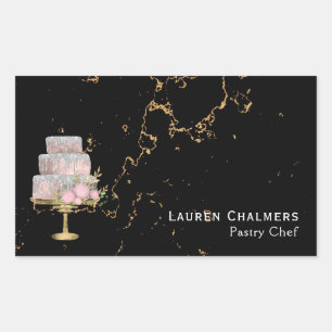 Adesivo Retangular Chef de pastelaria de Rico de mármore preto e Dour