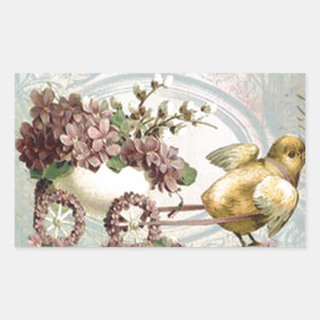 Adesivo Retangular Cheio do carrinho do Pintinho da páscoa dos lilase (Frente)