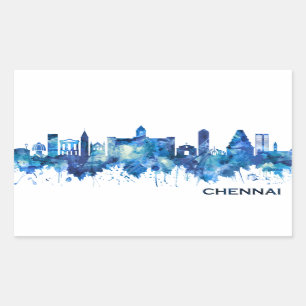 Adesivo Retangular Chennai Tamil Nadu Skyline Azul