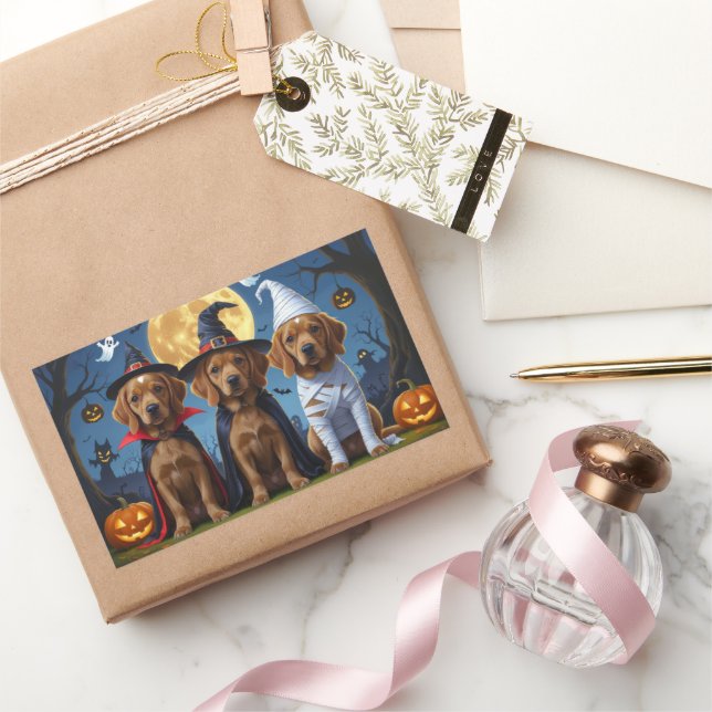 Adesivo Retangular Chesapeake Bay Terrier Pumpkin Halloween Engraçado (Presentear)