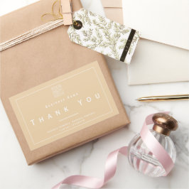 Adesivo Retangular Chic Minimalist Thank You Business Logo Beige