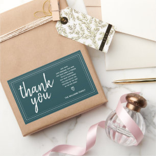 Adesivo Retangular Chic Script Obrigado & Mensagem Pessoal Azul Turqu
