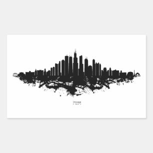 Adesivo Retangular Chicago City Skyline Watercolor Black and White