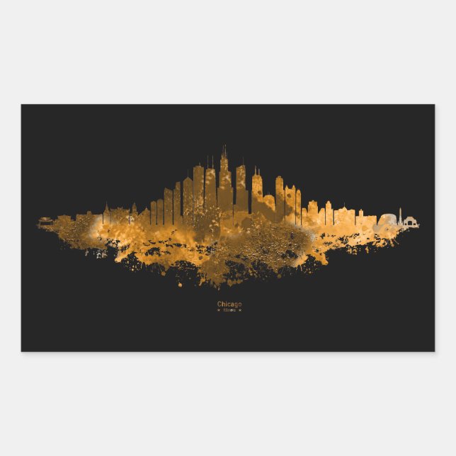 Adesivo Retangular Chicago City Skyline Watercolor em laranja (Frente)