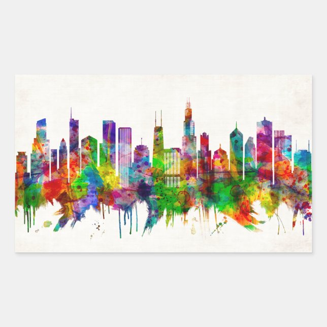 Adesivo Retangular Chicago Illinois Skyline (Frente)