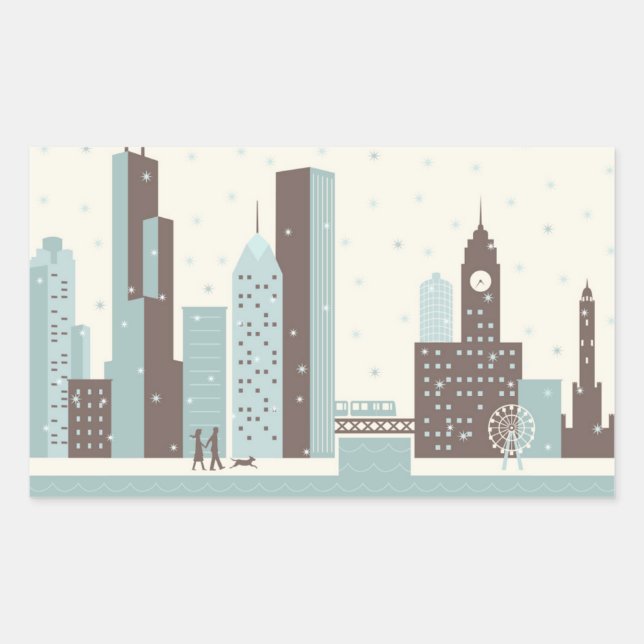 Adesivo Retangular Chicago no inverno (Frente)