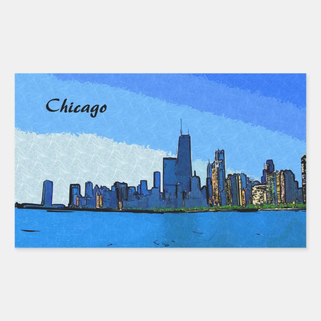 Adesivo Retangular Chicago Skyline Collage Paint (Frente)