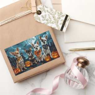Adesivo Retangular Chihuahua Halloween Spooky