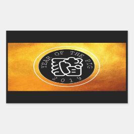 Adesivo Retangular Chinês - Ano W Símbolo B Círculo Dourado R Sticker