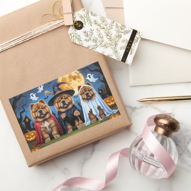 Adesivo Retangular Chow Chow Dog Pumpkin Halloween Engraçado (Presentear)