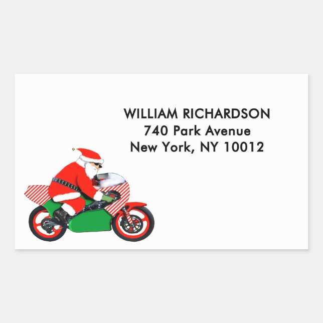 Adesivo Retangular Christmas Holiday Santa Biker Address Labels (Frente)