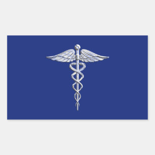 Adesivo Retangular Chrome Style Caduceus - Símbolo médico a azul Ma
