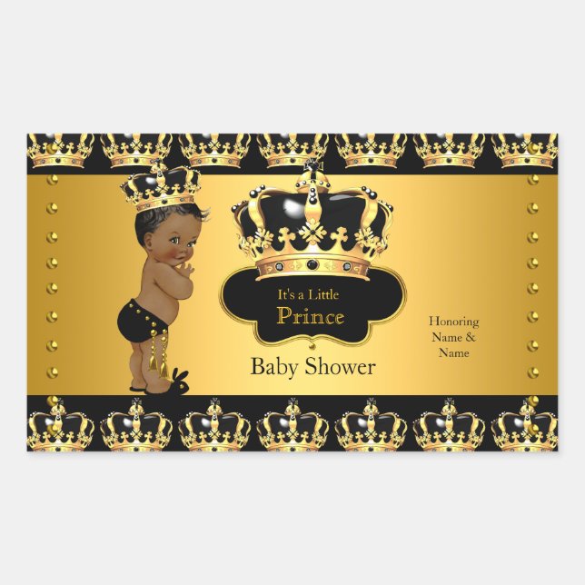 Adesivo Retangular Chuva de Bebê Príncipe Real Stick 2 Preto Dourado  (Frente)