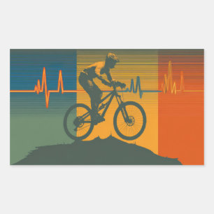 Adesivo Retangular Ciclista de Montanha Retrô Coração Batendo