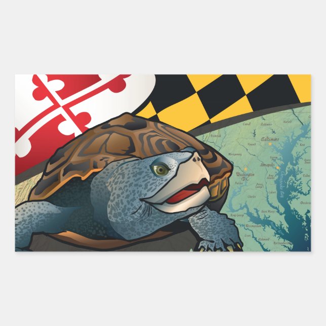 Adesivo Retangular Cidadão Terrapin, tartaruga de Maryland (Frente)