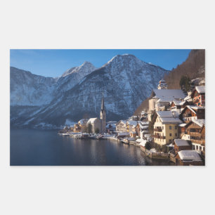Adesivo Retangular Cidade de Hallstatt na neve no inverno