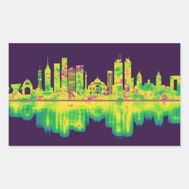Adesivo Retangular Cidade do México - Linha do Skyline (Frente)