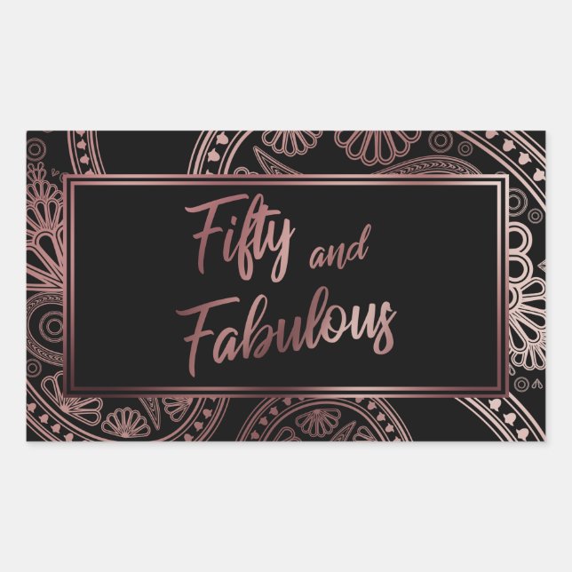 Adesivo Retangular Cinquenta e Fabuloso Falso Dourado Rosa & Paisley  (Frente)