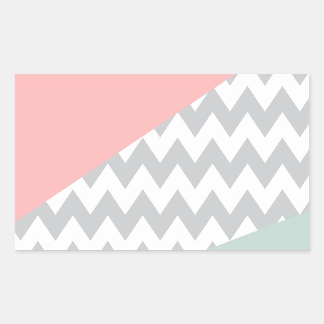Adesivo Retangular Cinza Chevron Mint e Coral (Frente)